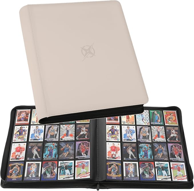 20-Pocket Card Binder, Trading Card Binder Holds 2000 Cards, Premium Zippered Trading Card Album Compatible with TCG, Game & Sports Cards (Ivory White)
