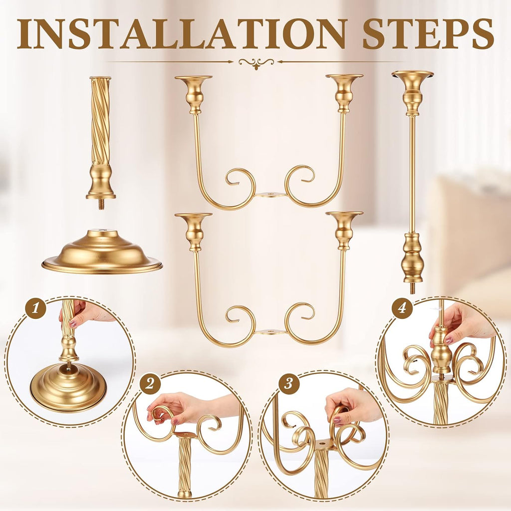 gold candelabra candlestick holder, 9.45 x 9.45 x, close-up detail