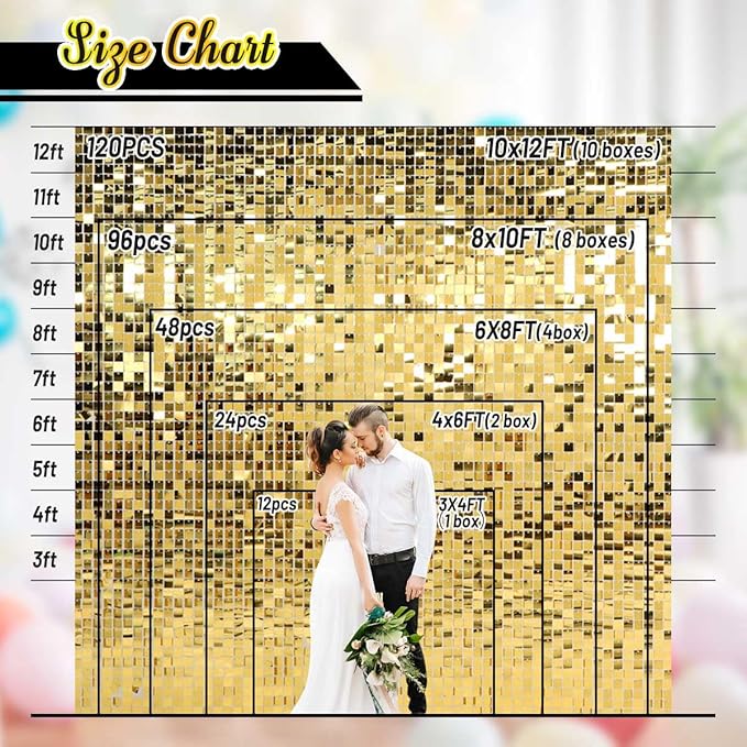 Kate Square Light Gold Sequin Wall Panels Shimmer Wall Birthday Party Backdrop Decorations (Pack of 12)