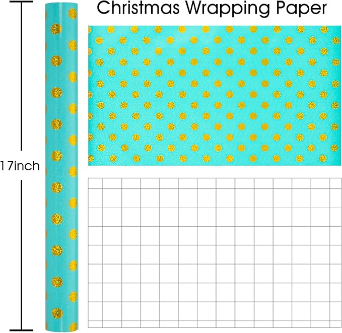 Burymento Blue Holographic Dots Wrapping Paper, Reversible Gold Gift Wrap for Birthday, Valentines, Mothers day, Graduation, Wedding, Fathers day, Baby Shower, Christmas (17in x 16.4ft)