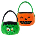 Set of 2pcs, Dia 11",Halloween Plush Pumpkin and Hulk Baskets Trick or Treat Bags Halloween Candy Bucket for Kids, Gift Bucket for Party Favor Supplies(Pumpkin&Hulk)