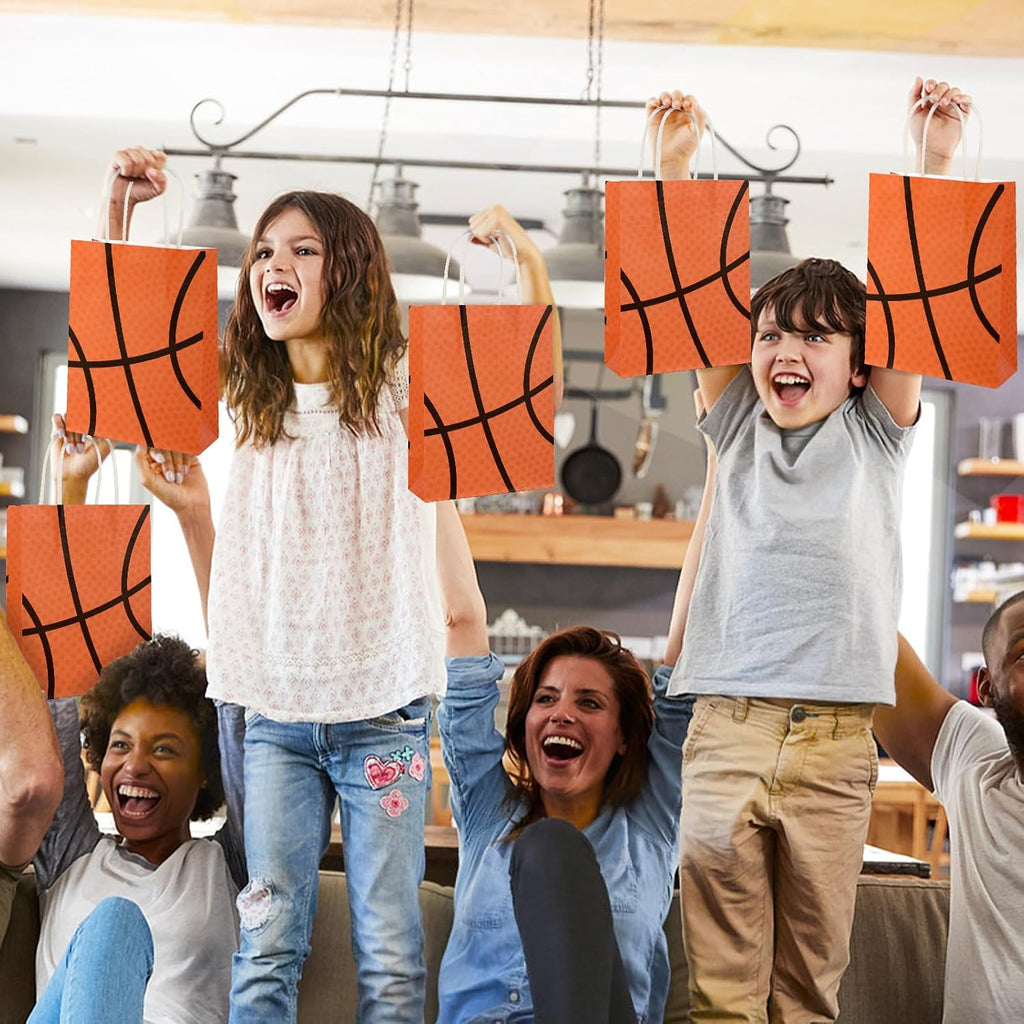 Hxezoc 12 Pieces Basketball Gift Bags with Handle, Paper Treat Candy Bag Sport Favor Bags for Basketball Theme Birthday Party Decoration Supplies