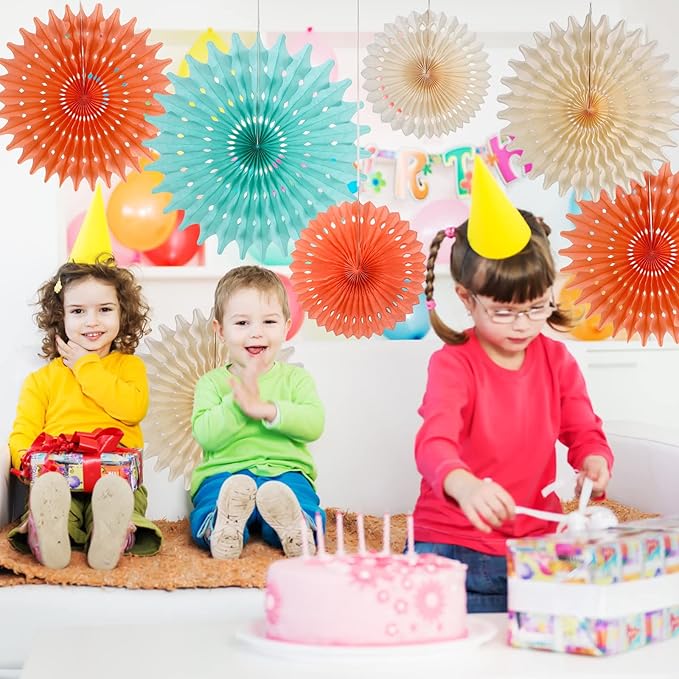 SUNBEAUTY Pack of 11 Hanging Honeycomb Paper Fans Party Decoration Paper Decoration for Birthday Wedding Graduation Events Accessories Mint Peach Cream