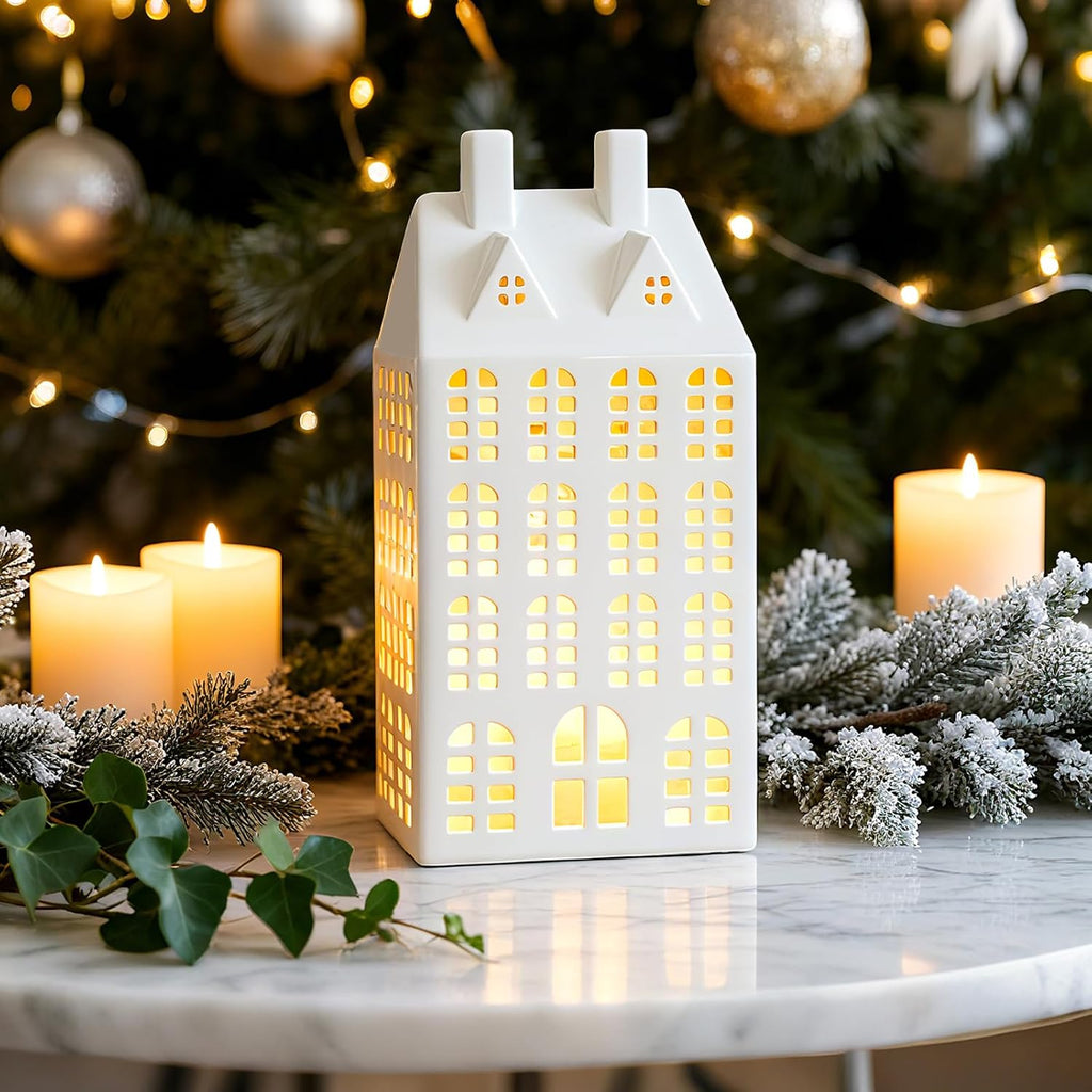 dn deconation light up christmas village house, white shown in use