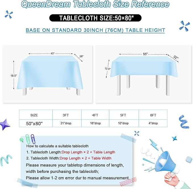 Glitter Blue Tablecloth 50x80 Inch Iridescent for Anniversary Birthday Baptism Mermaid Ocean Theme