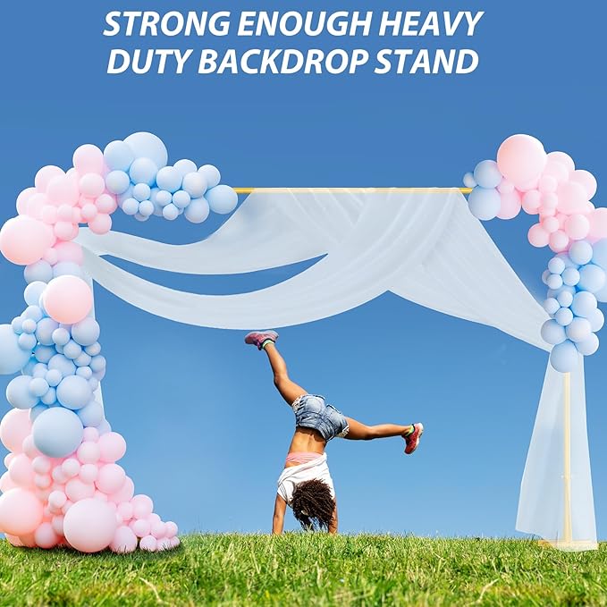 HAITRAL 10x7 FT Backdrop Banner Stand,Square Wedding Arch Balloon Metal Frame,Heavy Duty Background Stand Kit,Adjustable Photo Backdrop Stand for for Parties Birthday Video Studio - Gold