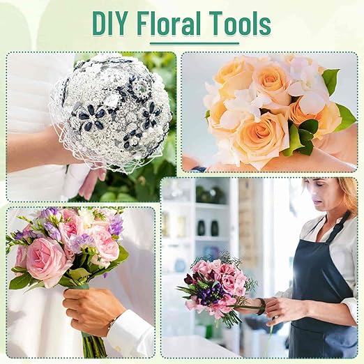 PAXCOO Floral Tape and Wire, Florist Tape and Flower Wire Arrangement Kit with White Ribbon, Boutonniere Pin, Wire Cutter for Bouquets, Crafts, Wreath Making (Dark Green)
