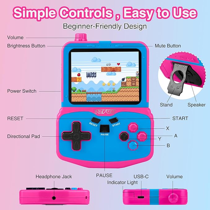Handheld Game Console for Girls, 220 Retro Games Built-in, 3.5'' HD IPS Screen, Rechargeable Mini Portable Video Game Player for Travel & Car Trips, Gift for Kids (Rose Red)
