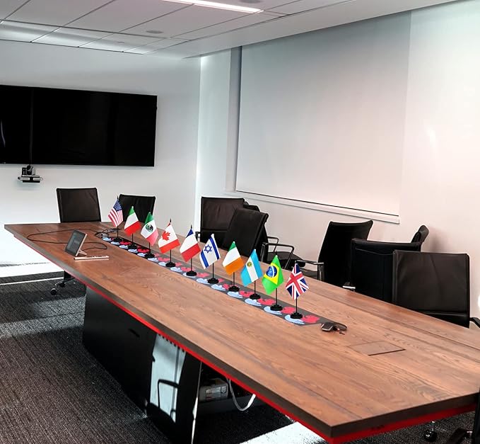 12 Pack Brazil Desk Flags Set, Brazilian Small Mini Table Office Flags with 12" Solid Black Pole, 8.2 x 5.5 Inches, Home and Office Decoration, Festival Celebrations