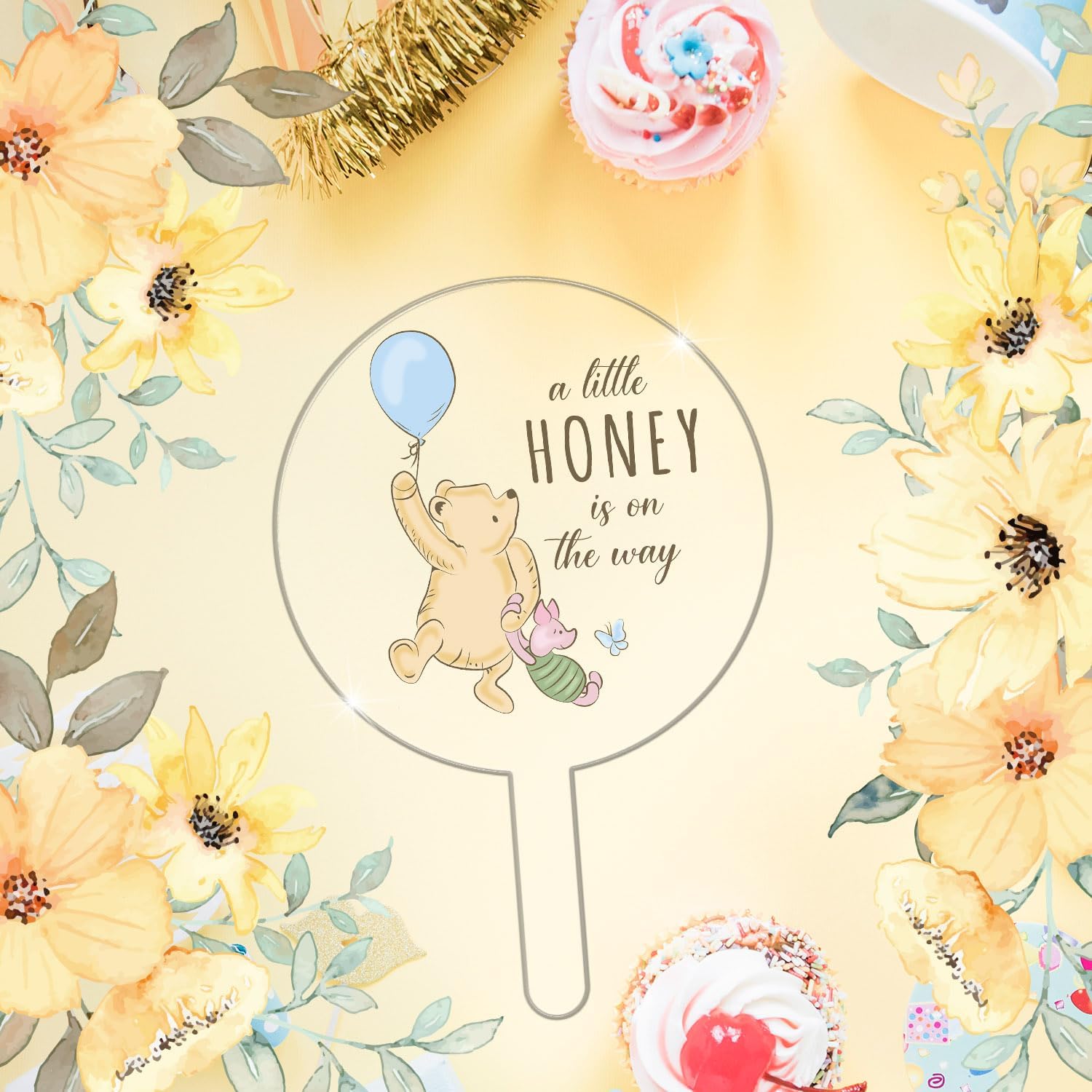 Classic Winnie Cake Topper, The Pooh Baby Shower Decor,Party Decorations, The Pooh Cake Topper Acrylic for Baby Shower, Winnie Baby Shower Gender Reveal Birthday Party Decorations Centerpieces