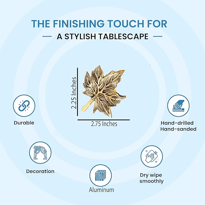 6-Piece Metal Napkin Rings - Antique Gold Harvest Leaf Napkin Rings - Decorative Table Accents for Holiday Party, Dinner, Family Gatherings, Table Décor Weddings & Everyday Use - ALPHA Living HOME