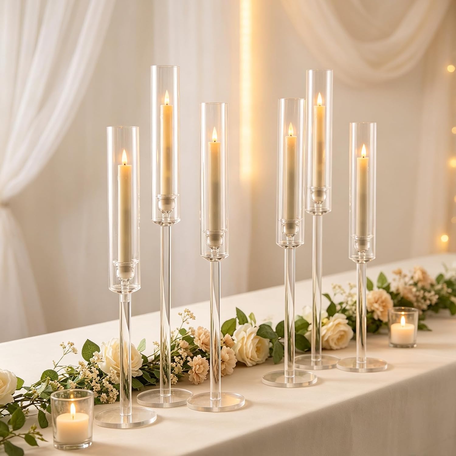 Vincidern 6pcs Clear Taper Candle Holder Set, Centerpieces for Tables, Acrylic Candlestick Holder for Dining Table, Fireplace, Wedding, Party, Holiday, Home Decor
