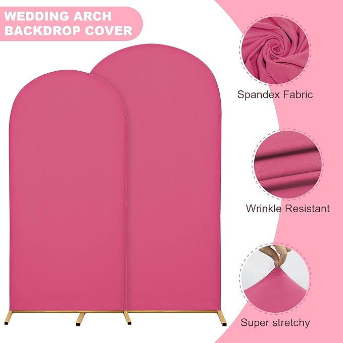 Wedding Arch Covers Arch Backdrop Cover Arch Stand Covers 7.2FT 6.6FT 6FT Set of 3 Arch Cover Spandex Fabric Stretchy Backdrop for Wedding Birthday Party Decoration Baby Shower (Rose Red)