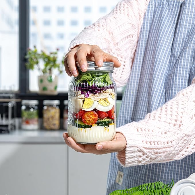 WELLIFE Wide Mouth Mason Jars, 4 Pcs Mason Jars 32 OZ for Preserving,Jam,Honey,Wedding Favors,Sauces,Meal Prep,Salad,Yogurt & Decor