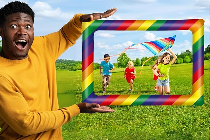 Merrimax - Inflatable Rainbow Picture Frames for Photo Booth - Fun Photo and Props for Pride Party, Birthday and Holiday Decorations Outdoor - Selfie Favors for Memories and Experiences