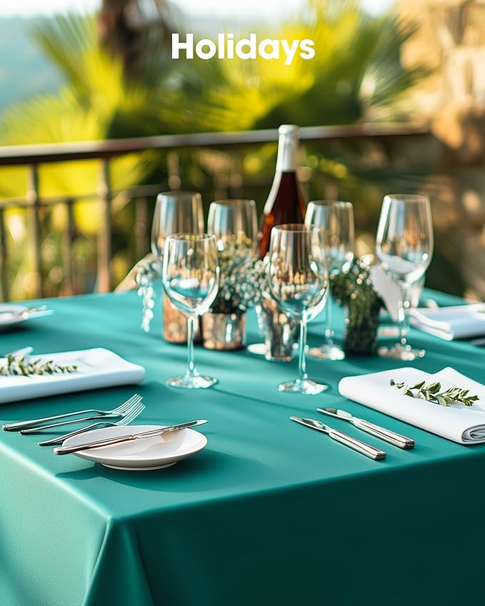 Pureegg Plastic Table Cloth Disposable 10 Pack, 54 x 108 Inch Table Cloths, Easter Party, Summer, Decorative Tablecloths, Rectangle, Turquoise Plastic Cover, Leakproof & Sturdy, Teal