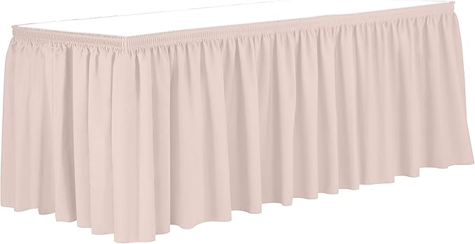 Ultimate Textile Pleat Polyester Fabric Table Skirt - Machine Washable Flame Resistant with Clips for Events, Weddings & Trade Shows, Cut & Sewn in Paterson, NJ - Ice Peach, 17' Shirred Pleat