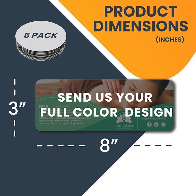 Magnet Me Up Custom 8x3 Inch Rectangle Magnet, 5 Pack, Customizable for Businesses, Personal Use, Choose Your Text, Upload Image, Magnetic Vinyl for Car and Any Magnetic Surface, Crafted in USA