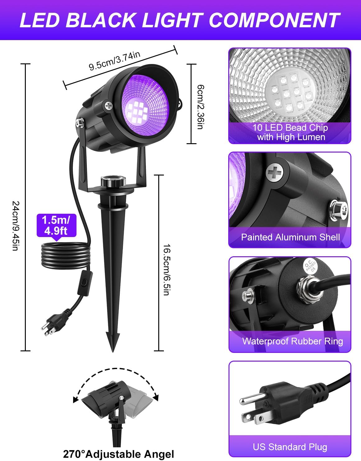 Halloween Outdoor Black Light Spotlight, LED Black Lights Waterproof Landscap...