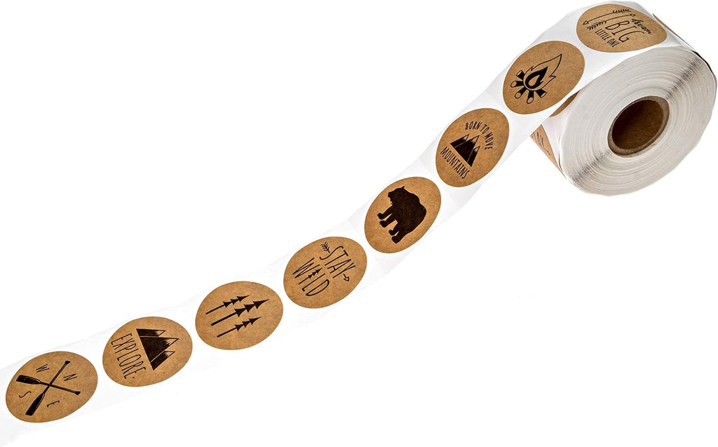 Rustic Mountain Baby Shower Stickers / 8 Adventure Birthday Party Designs / 1.5" Gender Neutral Little One Labels / 500 Party Favor Labels/Made in The USA