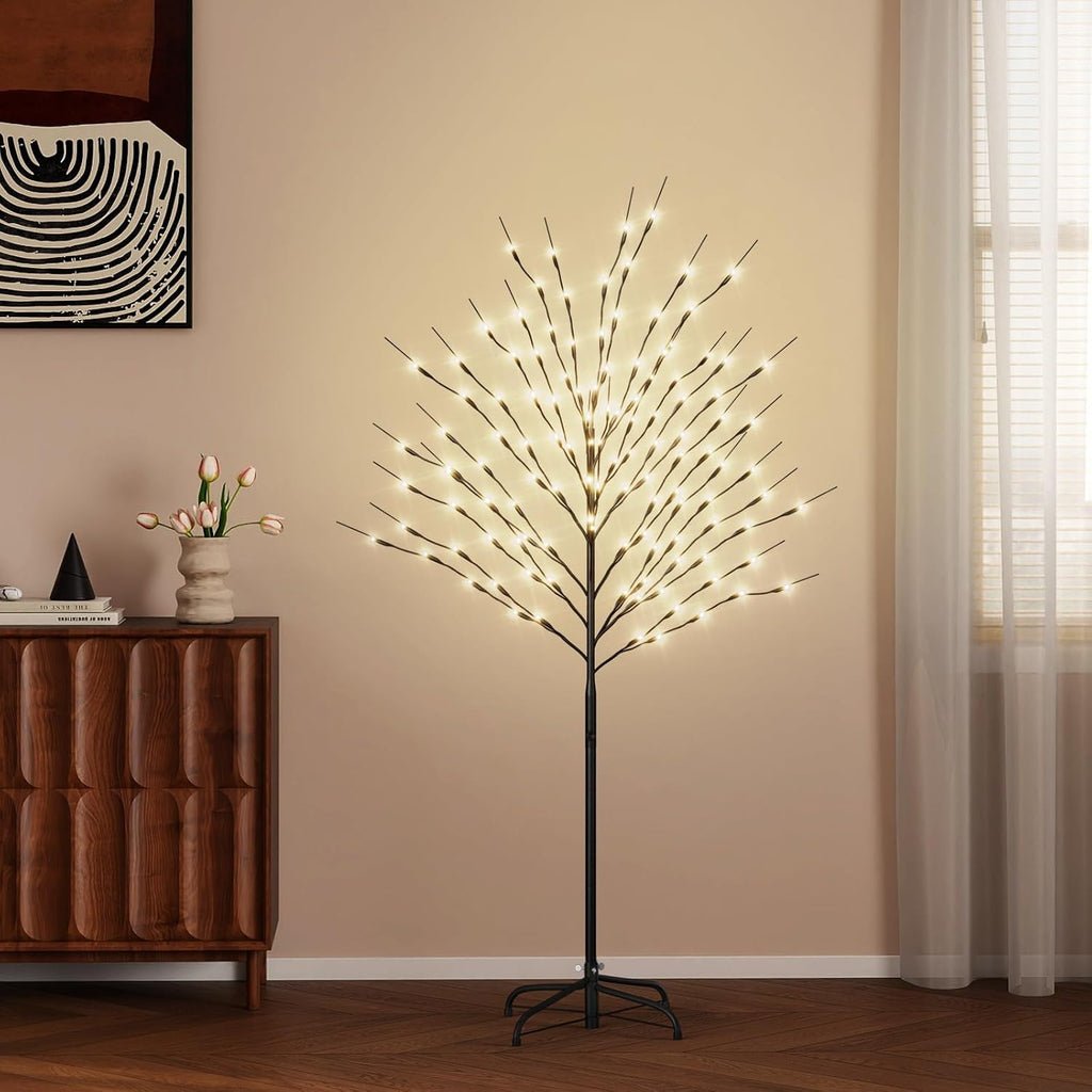 docred 5ft lighted tree with warm white led shown in use