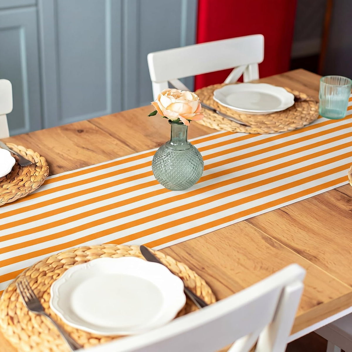 AmazingSpark Striped Table Runner Roll,Orange,50' Long X 16" Wide