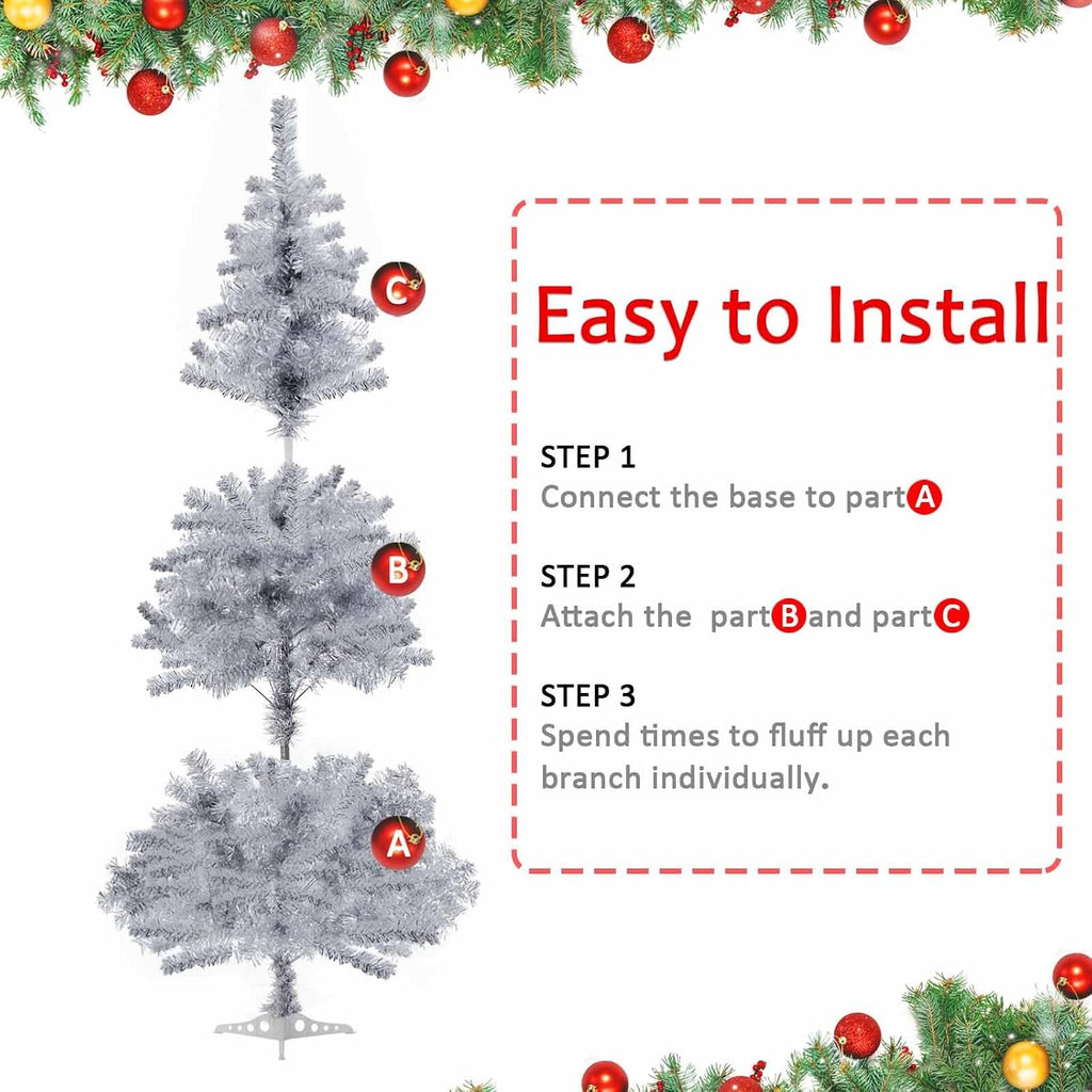silver christmas tree, 6ft artificial tinsel christmas tree, close-up detail