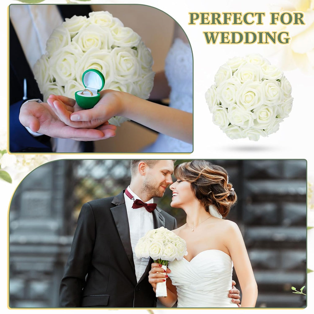 tigeen 200 pack white artificial roses with stems, side view
