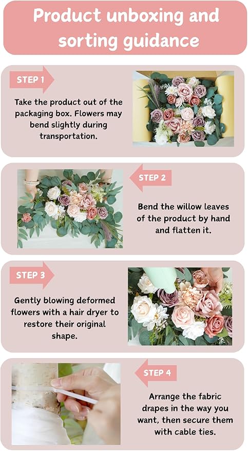 Artificial Wedding Arch Flowers Kit(Pack of 4),2Pcs Artificial Flower Arch Decor, 2Pcs Chiffon Fabric Drapes, Ceremony Decoration, Floral Outdoor Party Decor (Dusty Rose & Champagne)