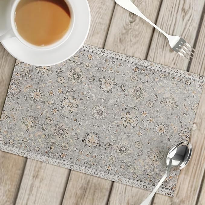 Snycler Table Runner Boho Table Runners Vintage Elegant Farmhouse Table Center Linen Decor for Home Dining Party Entrance (12x18 Inch ,Set of 4) Gray