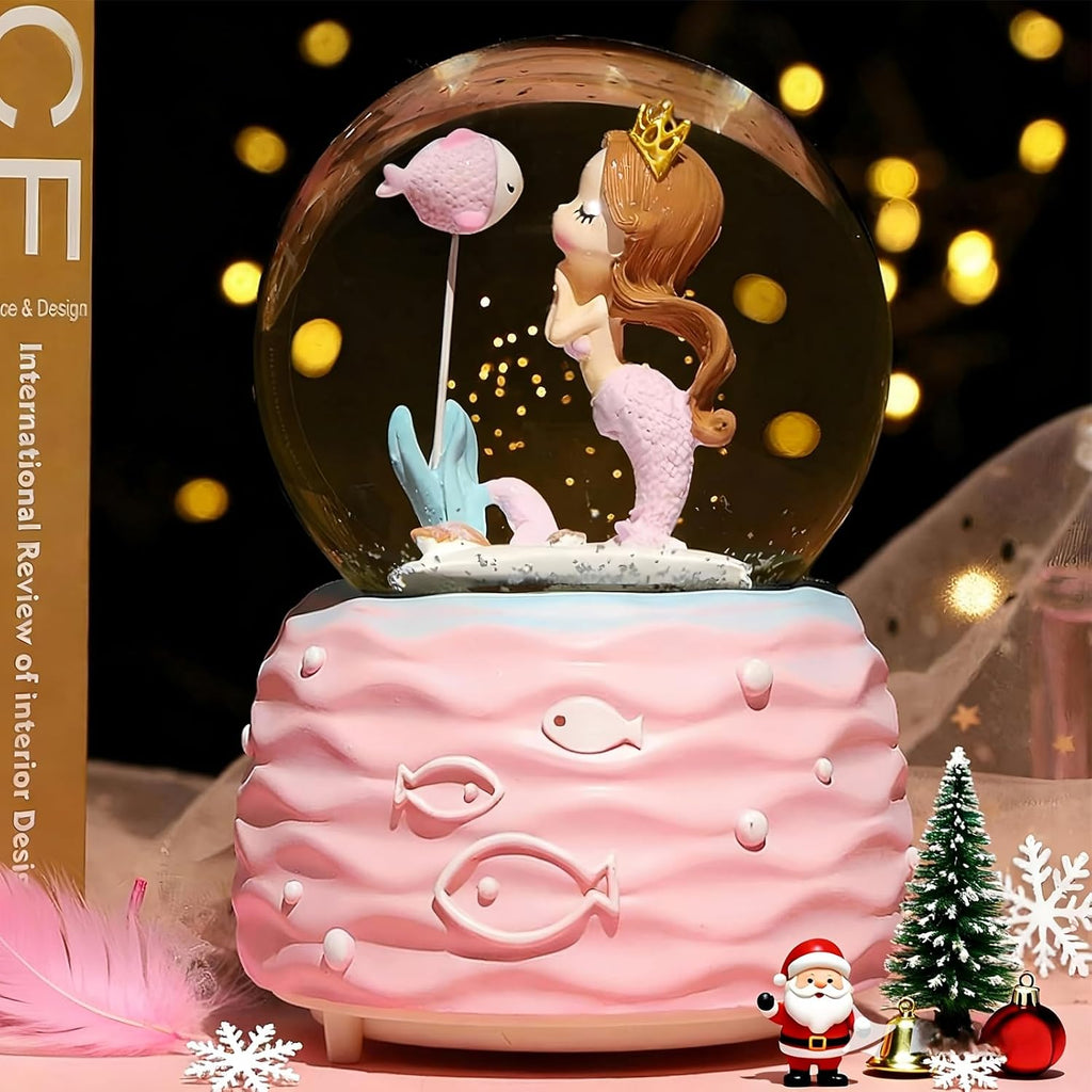 Snow Globes,Mermaid Snowglobes with Musical,LED Lights, Musical Snow Globe Music Box Color Lights