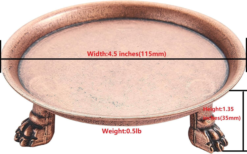 khtumeware Vintage 4.5 Inch Solid Brass Antique Copper Clawfoot Candle Dish - Pedestal Dish - Candle Holder - Jewelry Holder - Perfect for Wax Candles, Rings, and Trinkets