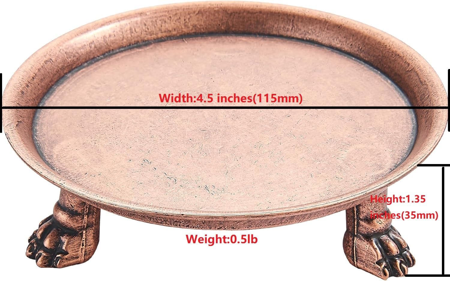 khtumeware Vintage 4.5 Inch Solid Brass Antique Copper Clawfoot Candle Dish - Pedestal Dish - Candle Holder - Jewelry Holder - Perfect for Wax Candles, Rings, and Trinkets