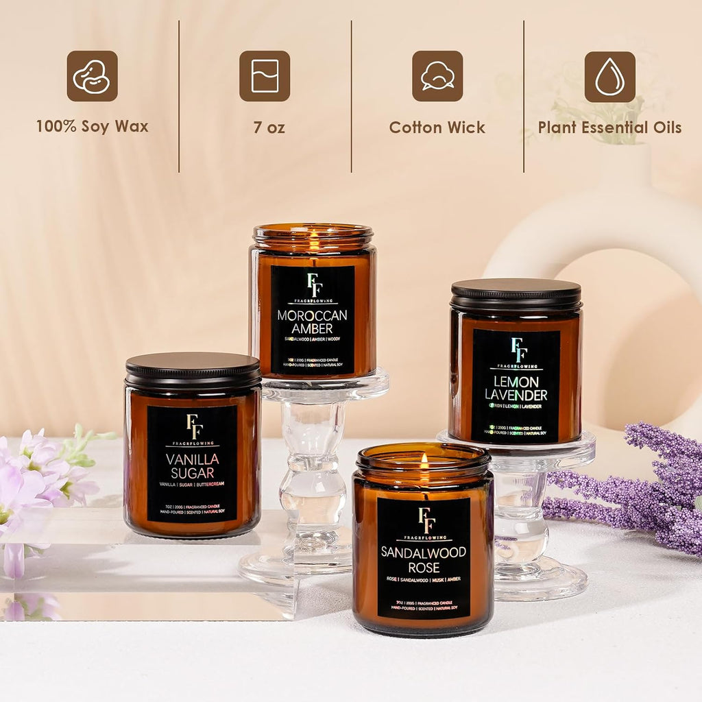 Scented Candles for Home Scented Aromatherapy Candles, 4 Pack 28 Oz Soy Wax Candle Gift Set Valentine's Day Gift for Women Men (Lavender/Vanilla//Sandalwood Rose/Moroccan Amber)