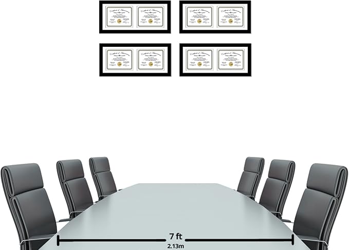 Creative Picture Frames 8X18Bk-W Black Horizontal Double Diploma Frame With 2 Opening White Matting | Holds 2-6X8-Inch Documents With Installed Wall Hanger