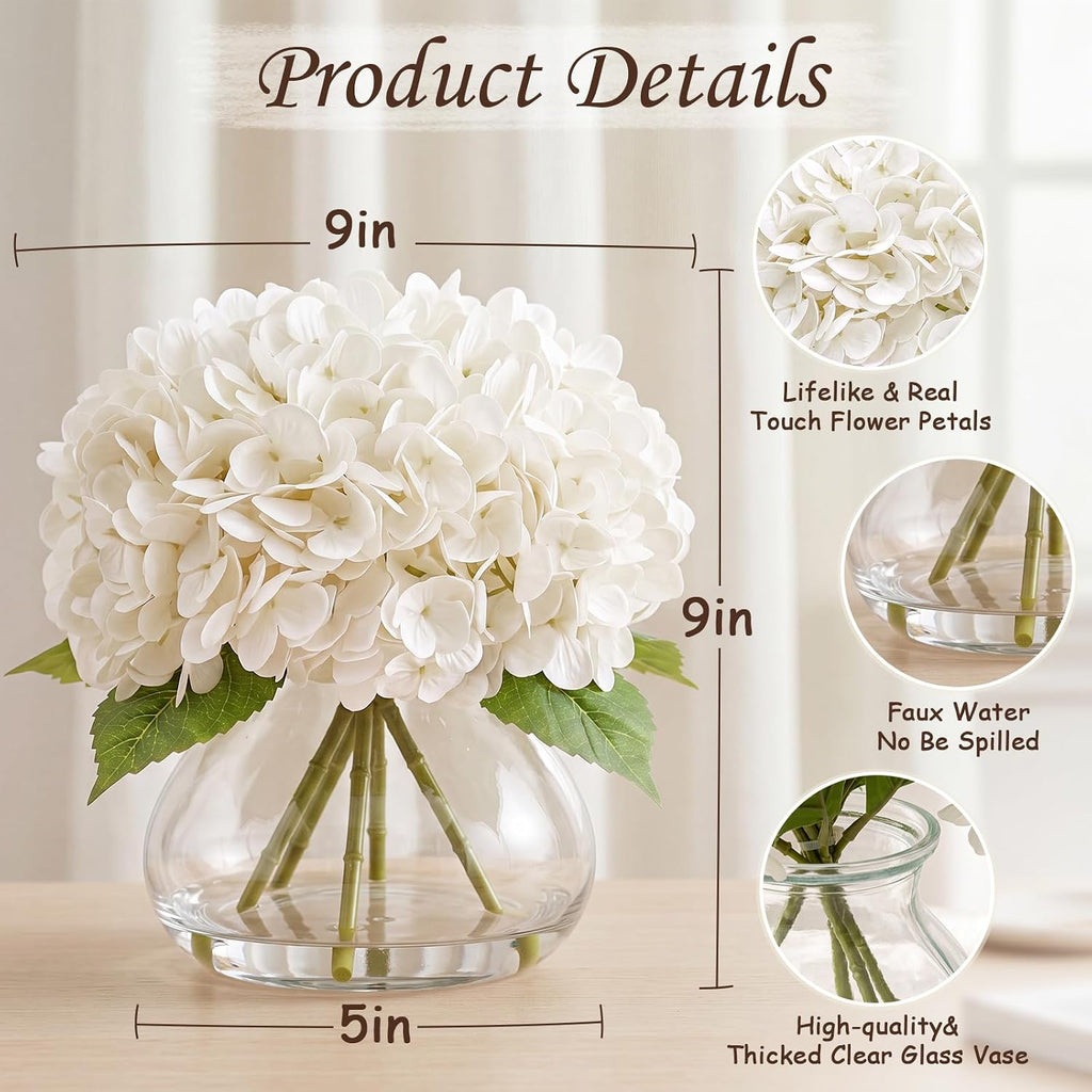 real touch artificial hydrangea in vase,premium faux flowers, close-up detail