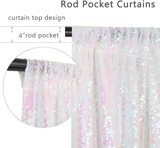 ShinyBeauty 4x10ft White Sequin Photography Backdrop | 4 Panels Glitter Sparkly Background Curtain for Weddings, Parties, and Studio Decor