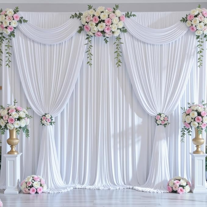 50ftx10ft Wrinkle Free White Backdrop Curtain for Party Background, 10 Panels Silky Polyester Photo Backdrop Drapes Back Drop Cloth for Wedding Birthday Photography Baby Shower Photoshoot Decor