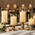 NITIME 4Pcs Hurricane Candle Holder for Pillar Candles, Gold Candle Holders with Clear Glass Sleeve for Table Centerpieces,Pillar Candle Holders for Home Decor, Wedding, Holiday and Party Decor