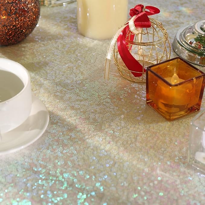 White Iridescent Sequin Table Runners 10 Packs 12x72 Inches Glitter Sparkly Table Runner for Birthday Wedding Party Baby Shower Event Decorations