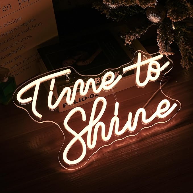 Time To Shine Neon Sign Warm White Led Sign Neon Lights for Lover Dimmable Letter Light Up Sign USB Powered with Switch Neon Signs for Bedroom Wall Decor Party Wedding Church（16.5’’X10.2’’）