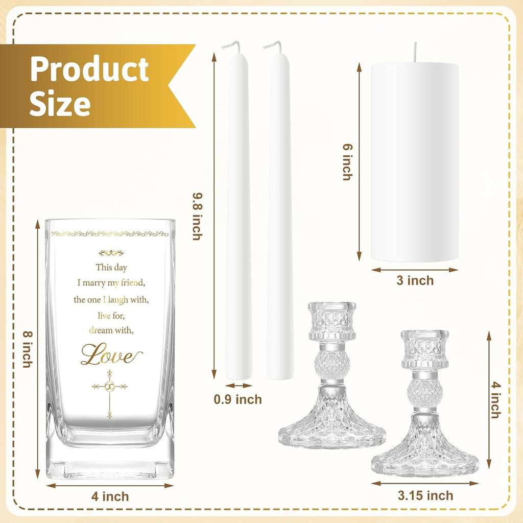 FoldTier Unity Candles with Holder for Wedding Ceremony Set 1 6" Pillar 2 9.8'' Taper Candles 3 Candlestick for Religious Formal Events Church(Cross)