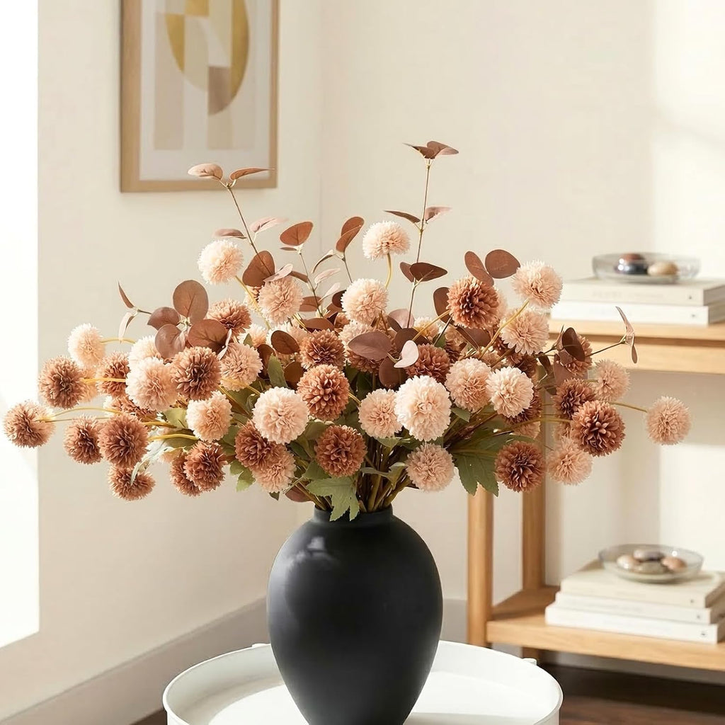artificial beige & brown kiku flowers with eucalyptus, main product view