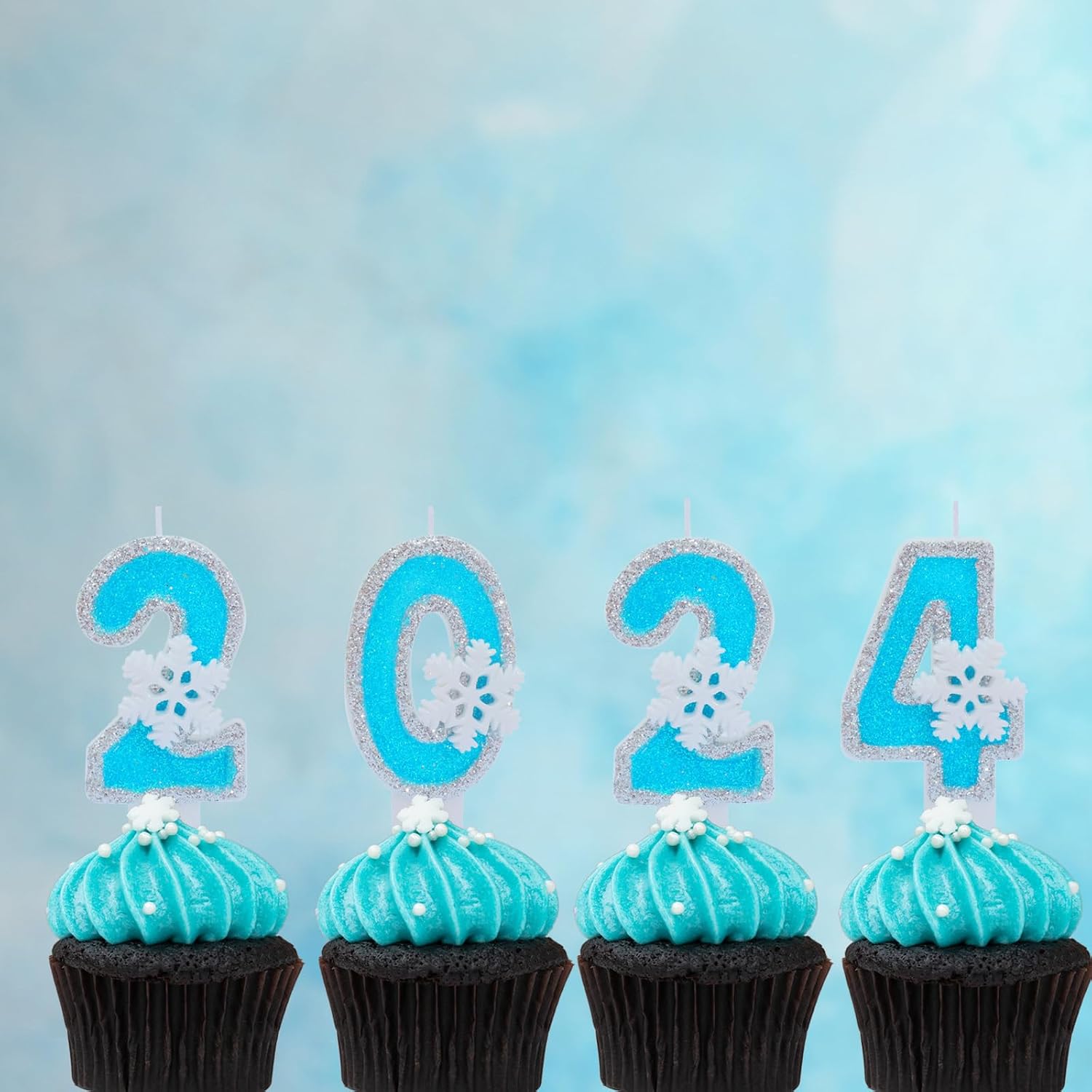 Blue Frozen Birthday Party Decorations, White Snowflake Number Candles 0-9, Kids Adults Birthday Anniversary Wedding Party Supplies, 2.87 inch Number 4 Cake Topper Decoration (Blue, Number 4)