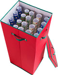 Wrapping Paper Storage Box- Holds 20 Rolls of 30” Gift Wrap-Upright Container with Lid, Dividers & Handles-Christmas & Birthday Wrap by Elf Stor (Red)