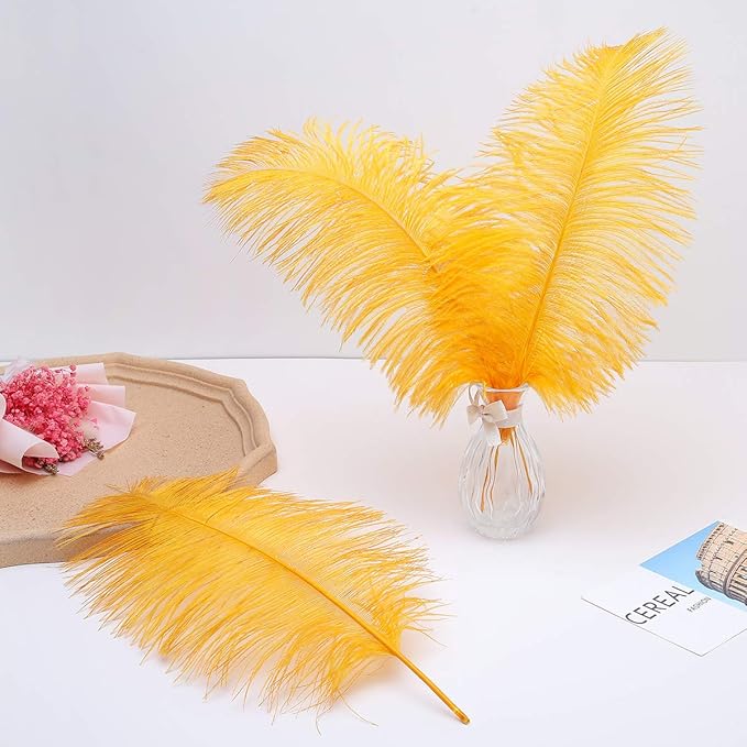 Ballinger Gold Large Ostrich Feathers - 12Pcs 14-16inch Large Feathers for Vase,Wedding Party Centerpieces and Christmas Home Decor