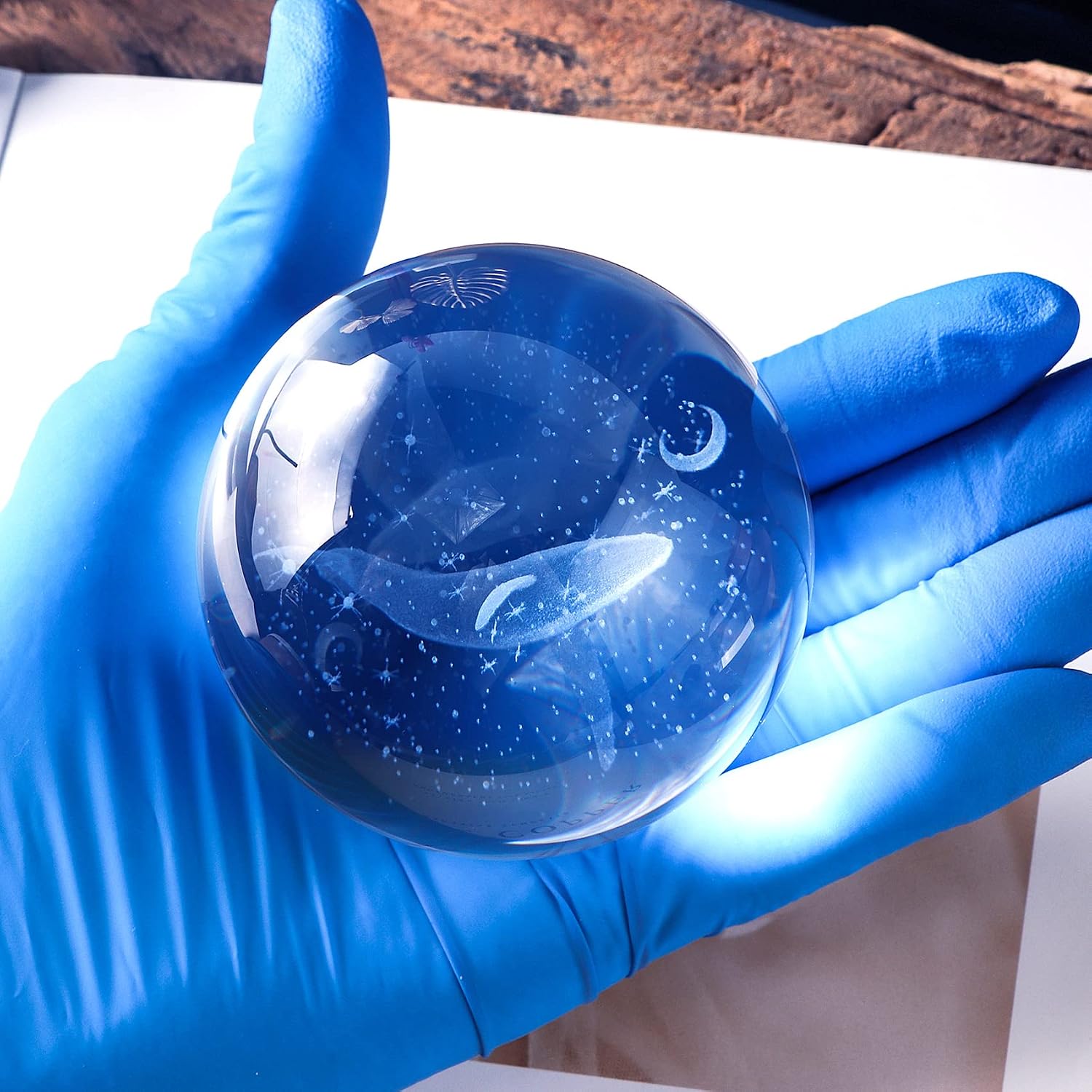 3D Engraved Whale K9 Crystal Ball with Silver LED Base 3.15in. Miniatured Whale Birthday Gifts for Girlfriend Glass Home Decoration (3.15 in.)