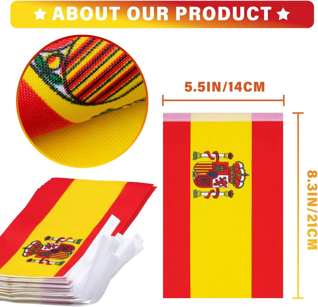 Spain String Flag Pennant Banner, Small Mini Spanish Flags Bunting Banner, National Country Decoration for School, Party, Sports Events, Patriotic Festival, 33 Feet 30 Flags