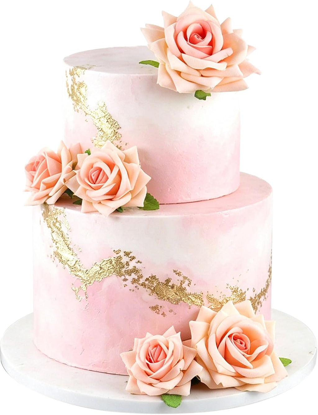 5Pcs Champagne Flower Cake Topper Artificial 3D Flowers Cake Decoration | Artificial Champagne Rose Flower, Different Sizes 3D Flowers Table Decorations,Bridal Shower, Wedding Anniversary Cake Decors