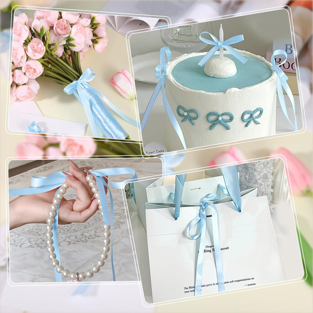 woric 120 Yards Blue Ribbon 3/8 Inch Light Baby Blue Ribbon Thin Crafts Satin Ribbons for Graduation Baby Shower Hair Bows Balloon Decorations Flower Bouquet Cake Wedding Gifts Basket